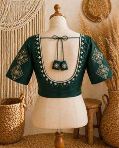 Beautiful Hand Zardosi Work <b>Crop</b> <b>Top</b> Woven Winter Wedding Blouse with <b>Pearl</b> and Kardana Touch-Up - Product Image 1