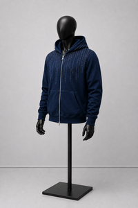 Sweat-shirt à capuche zippé bleu marine pour homme, coupe classique, décontracté, en coton French Terry, pour l'automne - Product Image 3