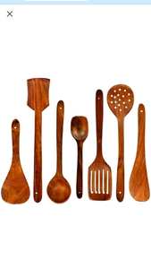 Ensemble de cuillères en bois naturel massif avec spatule de cuisine, louche, spatule à retourner et cuillère à mélanger pour ustensiles de cuisine - Product Image 2