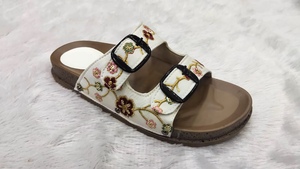 Sandalias Planas Bordadas con Flores para Mujer, con Doble Hebilla, Punta Abierta, Cómodas, Casuales, Étnicas, de Moda - Product Image 2