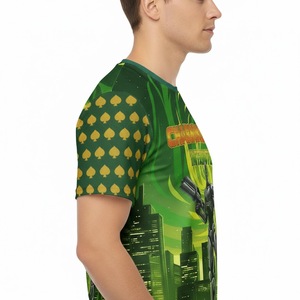 Camiseta Deportiva Casual para Hombre, Estilo Europeo y Americano, con Estampado Digital, Cuello en V, Corte Ajustado, Dobladillo Curvo, Gruesa - Product Image 6