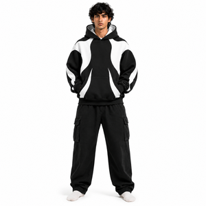 Ensemble cargo unisexe personnalisé 2026 – Sweat à capuche contrastant, pull à manches raglan, brodé, en molleton décontracté 100 % polaire - Product Image 1