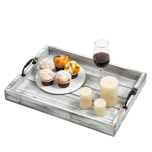 Plateau de service en bois de pin naturel Design rustique de qualité supérieure avec poignées pour Table basse Cuisine Petit déjeuner Décoration intérieure au meilleur prix - Product Image 2