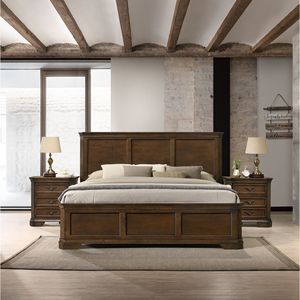 Set Camera da Letto Tradizionale Maderne in Legno a 3 Pezzi, Include Letto King Size con Testiera e Due Comodini - Product Image 1
