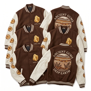 Chaqueta Letterman al por mayor, verde bosque, de lana, estilo universitario, con grabado, grabado ácido, bordado, mangas de cuero crema - Product Image 6