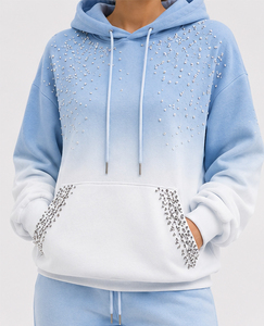 Sudadera con Capucha para Mujer, Casual, Azul Claro, con Lentejuelas y Pedrería, de Algodón y Felpa, Personalizable, Transpirable, de Manga Larga para Invierno - Product Image 6