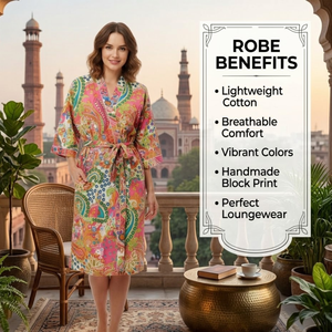 Bata Kimono Floral Rosa Paisley con Cuello en V, Bata Larga de Algodón para Descansar, Bolsillos Delanteros, Cinturón con Lazo, Estilo Boho para Resort - Product Image 4