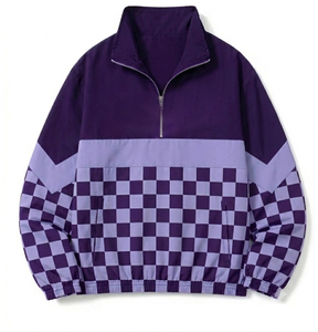 Sudadera de Forro Polar Personalizada para Hombre con Cierre de Cremallera, Diseño a Cuadros en Bloques de Color, Cuello Alto, Estilo Casual Urbano - Product Image 3