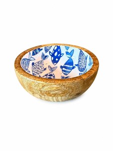 Bol en bois fait main avec motif de poisson bleu pour les collations, les fruits, style oriental, vaisselle de qualité supérieure, bol en bois émaillé - Product Image 2
