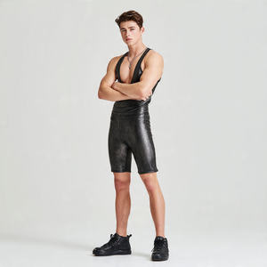 Shorts de cyclisme pour hommes en laine et cuir PU écologiques, à compression, taille haute élastique, coupe ajustée - Product Image 4