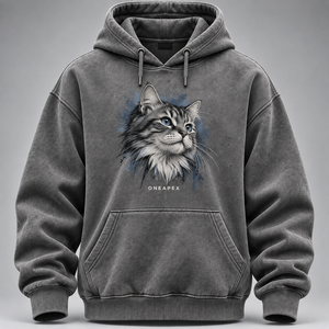 Sudadera con Capucha Personalizada con Gráfico de Gato Gris, Ropa Deportiva Casual para Hombre, Fabricante Mayorista OEM ODM - Product Image 6
