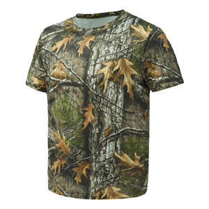 Custom Full Hunting Shirt Sublimation Print Forest Camo Short Sleeve Cotton Polyester Tee Unisex Adult Hunting Shirt - Product Image 1
