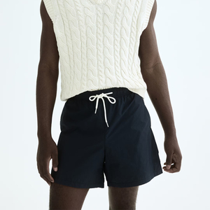 Short de bain pour homme bleu marine à séchage rapide, taille mi-haute avec cordon élastique, décontracté, en tissu tissé pour l'été - Product Image 2