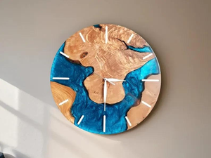 <b>Electric</b> Quartz Analog Resin Wood Round Wall <b>Clock</b> with Silent Needle Display Hygrometer Modern Design Hanging for Living Room - Product Image 5