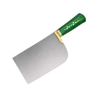 Couteau à viande robuste PK-DR, lame large argentée, manche en bois vert, poignée rivetée avec embout doré, couteau de boucher pour hacher la viande - Product Image 2