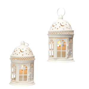 Lanterne en fer blanc avec motif croissant de lune et étoiles pour la décoration de la maison au Ramadan, porte-bougie fait main - Product Image 5