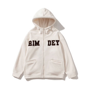 เสื้อฮู้ดปักลาย BIM DEY สำหรับผู้ชาย ทรงโอเวอร์ไซส์ ผ้าฝ้ายฟลีซ สวมใส่สบาย มีซิปและกระเป๋าหน้า สไตล์ฤดูใบไม้ร่วง - Product Image 1