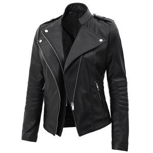 Blouson de motard tendance pour femme en similicuir tressé style vintage, respirant, écologique, avec doublure en cachemire teint uni - Product Image 3