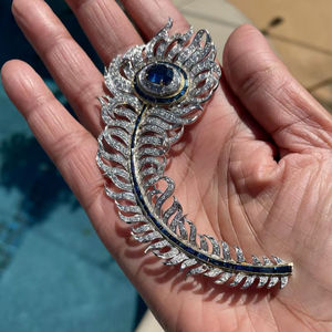 Broche de luxe en plumes de paon, argent 925, diamant Moissanite, bijoux colorés pour femmes, accessoire élégant pour les soirées - Product Image 1