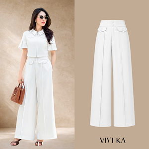 Women's Elegant <b>White</b> High Waist Straight Leg Tailored Casual Office <b>Trousers</b> Flap Pocket Detail Anti-static/Anti-Wrinkle Zipper - Product Image 1