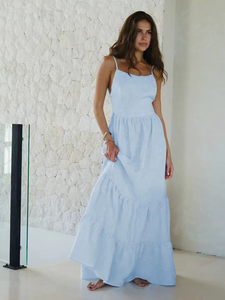 Liquidación: Vestido Maxi de Verano para Mujer, de Algodón, Holgado, Casual, sin Espalda, con Tirantes, Extra Largo, sin Mangas, para Vacaciones en la Playa - Product Image 5