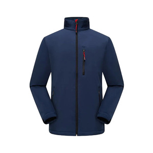 Chaqueta de Forro Polar Azul Marino para Hombre, Cuello Alto, Cierre de Cremallera, Resistente al Viento, Informal, para Exteriores, Corte Regular, Color Sólido, Manga Larga - Product Image 3