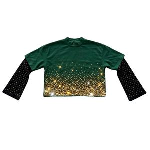Camiseta de Manga Larga de Doble Capa con Corte Personalizado, Estilo Urbano con Pedrería, 100% Algodón, Lavado Vintage - Product Image 6