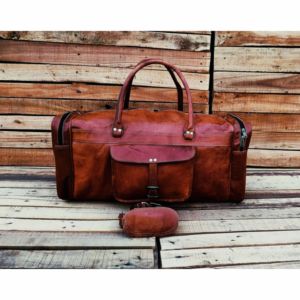 Vintage Genuine Leather Travel Duffel <b>Bag</b> Large Capacity Weekender <b>Overnight</b> <b>Bag</b> for Men with Front Pocket - Product Image 1