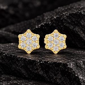 Boucles d'oreilles en diamant de laboratoire, motif floral en étoile, diamant rond taillé, DEF VVS, or massif 14K 18K, bijoux fins, usage quotidien, ODM - Product Image 1
