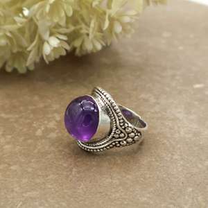 Vintage Handmade Natural Amethyst Gemstone <b>Ring</b> Brass 925 Silver Plated Adjustable <b>Statement</b> <b>Ring</b> SHYAM JEWELRS Boho Hippie - Product Image 4