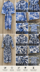 เสื้อคลุมกิโมโนลายดอกไม้สีน้ำเงินสำหรับผู้หญิง - เสื้อคลุมอาบน้ำสีน้ำเงินและสีขาวสุดหรู ชุดนอนแขนยาวพร้อมกระเป๋า - Product Image 5