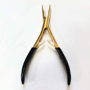 Pince de retrait d'extensions capillaires en acier inoxydable plaqué or, avec poignée ergonomique noire à prise souple, outil de salon pour la destruction de micro-anneaux - Product Image 1