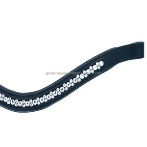 Bandeau de front de cheval en cuir rembourré personnalisé noir ou marron canal vide cristaux clairs petites pierres bande de front de bride décorative - Product Image 6