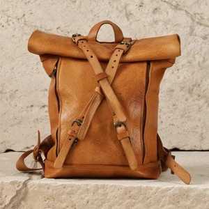 Sac à dos en cuir véritable à fermeture enroulable, sac pour ordinateur portable urbain, sac à dos imperméable en cuir de vachette pour hommes, personnalisation de la marque LTBP-0046 - Product Image 1