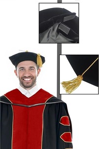 Túnica de Graduación de Lujo para Doctorado, Capucha y Birrete de 8 Lados con Ribete Dorado, Conjunto de Regalia Doctoral - Product Image 3