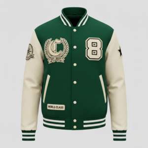 Veste universitaire de sport pour équipes sportives, corps en laine, manches en cuir véritable, patchs brodés personnalisés, fabricant OEM - Product Image 1