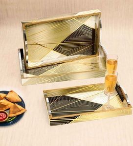 NEHA ENTERPRISES Handmade Wooden Enamel Printed Modern Reusable Dishwasher Safe Party Storage Serving Tray Decorative <b>Tabletop</b> - Product Image 5