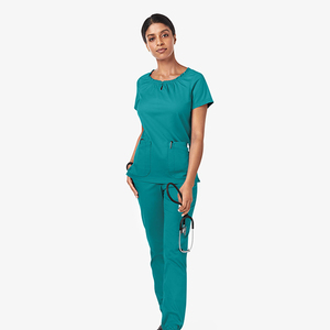 ชุดพยาบาลถักนิตติ้งแบบใหม่ขายดี เสื้อสครับผู้หญิง แขนสั้น น้ำหนักเบา ทรงเข้ารูป มีกระเป๋าหลายช่อง - Product Image 6