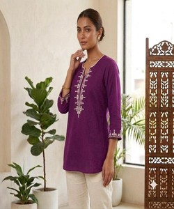 Kurta traditionnelle en coton pour femmes avec broderie, coupe ample, vêtements décontractés, style Inde Pakistan, toutes saisons 86845 BLUESTAR- BS...177 - Product Image 2