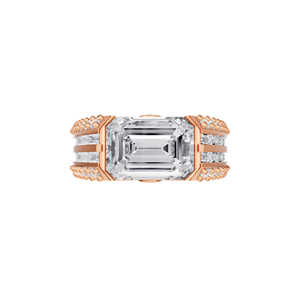 Anillo de compromiso y boda de lujo Aarinya con diamante cultivado en laboratorio de corte esmeralda, chapado en oro de 14K, certificado IGI, estilo canal. - Product Image 2