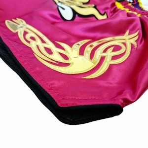 Men's Muay Thai Shorts Purple Pink Satin Embroidered Tribal Design <b>Elastic</b> Waist Casual Fight Wear - Product Image 2