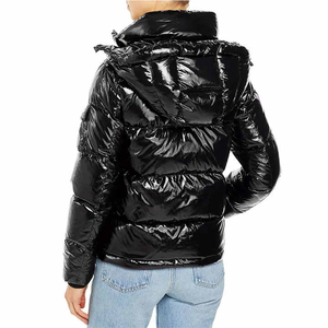 Chaqueta Acolchada Negra para Mujer, Cuello Alto, Manga Larga, Relleno de Poliéster, Cortavientos, Abrigo de Invierno, Cierre de Cremallera, Corte Corto - Product Image 3