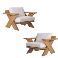 Fauteuil de salon d'extérieur moderne en teck, siège d'appoint rembourré pour jardin, fauteuil de patio en bois pour ensembles de restaurant