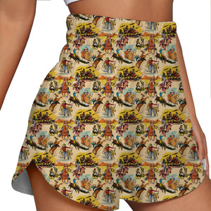 Shorts taille haute style occidental pour femme, imprimé dessin animé, décontracté, tricoté, respirant, taille élastique, délavage coloré, 100% polyester - Product Image 6