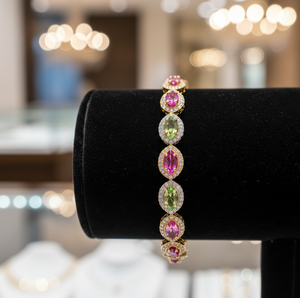 Brazalete de Piedras Múltiples, Amatista Azul, Verde Hidro, Plata 925, Chapado en Oro de 18K, Talla 2.5, Joyería de Plata Esterlina Hecha a Mano al por Mayor - Product Image 5