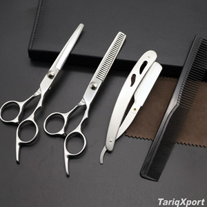 Kit de ciseaux de coiffure professionnels de haute qualité pour la coupe et l'éclaircissement des cheveux, en acier inoxydable, à manche long et tranchant, pour salon de coiffure, noir - Product Image 5