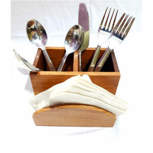 Organisateur de table en bois écologique avec porte-serviettes, support de rangement robuste pour restaurant, boîte de rangement pour couverts d'hôtel en gros - Product Image 1