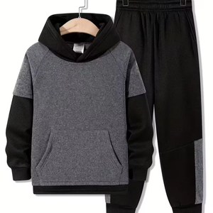 Boys' Winter Cotton Worsted Fabric Solid Stand Collar Windproof Quick-Dry Breathable Zipper Sweatshirt Casual Sport Jacket Set - Product Image 1