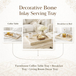Bandeja Decorativa con Incrustaciones de Hueso |   Bandeja para Mesa de Centro Estilo Rústico |   Bandeja para Desayuno en la Encimera de la Cocina |   Bandeja Decorativa para Sala de Estar - Product Image 5