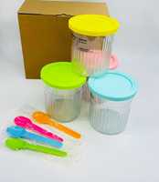 Lot de 4 contenants de stockage pour crème glacée avec couvercles et cuillères, réutilisables, pour crème glacée maison